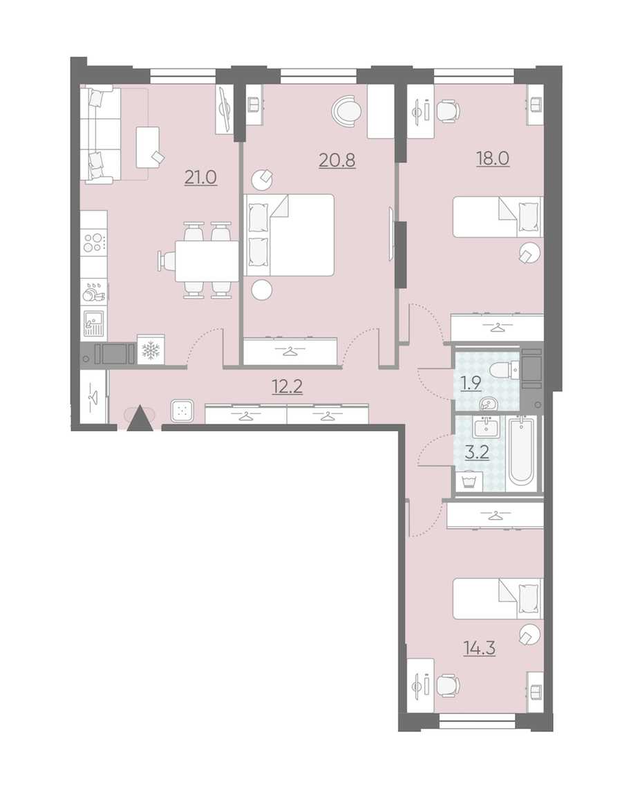 Трехкомнатная квартира в : площадь 91.4 м2 , этаж: 5 – купить в Санкт-Петербурге
